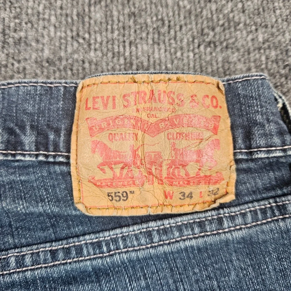 Levis 559 Jeans Mens 34x32 Relaxed Straight Dark Wash Blue Denim Stretch Casual
